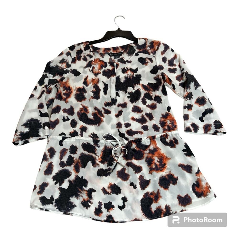 Armani Exchange Women’s Top Blouse Animal Print Black White Brown Medium